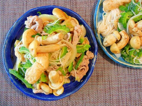 さくらしめじとゴーヤのそうめんチャンプルー